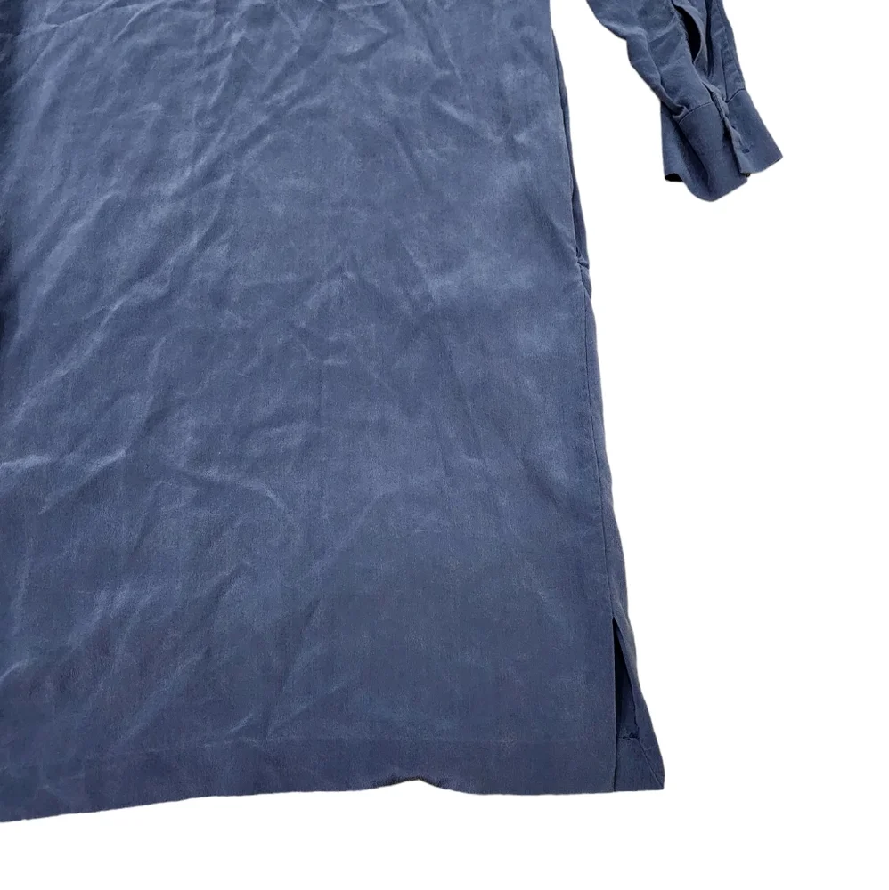 Lacoste Navy Blue 100% Silk Utility Shirt Pockets Dress Size 34